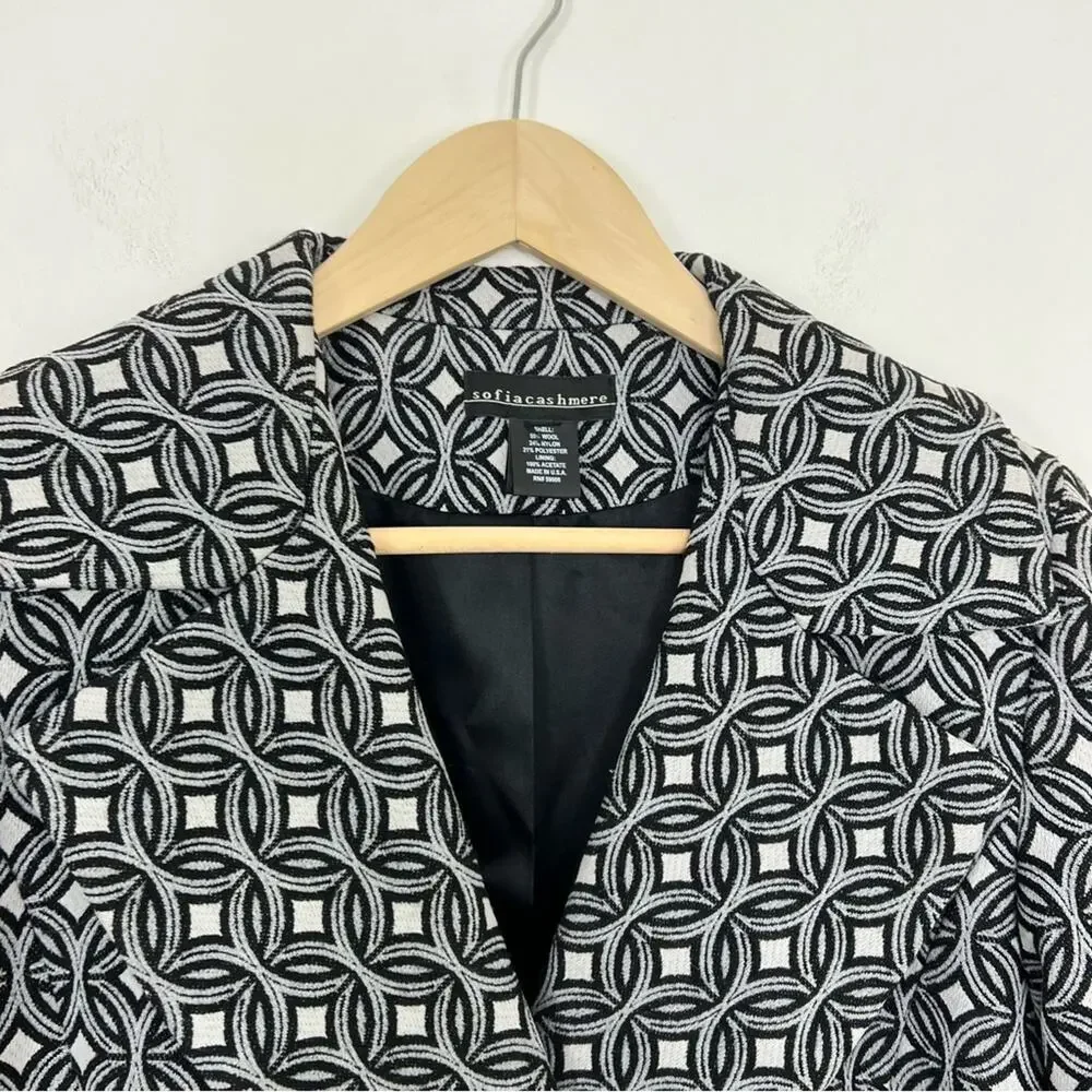 Sofia Cashmere Wool Blend Gray Black Geometric Double Breasted Coat Size Large - Picture 6 of 14